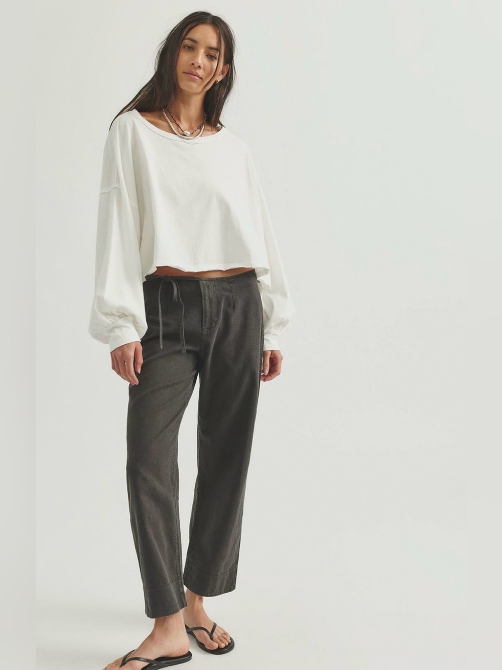 NWT Free People WE THE FREE Sandy Long Sleeve Top Clean Ivory size Large - Picture 3 of 7